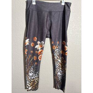 Gkla Leggings Womens size 3 Gray Floral Leopard Print Athletic Mid-Rise